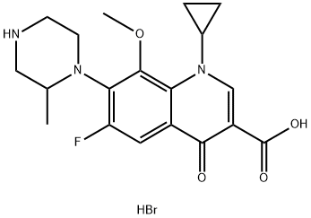 3-Quinolinecarboxylic acid, 1-cyclopropyl-6-fluoro-1,4-dihydro-8-Methoxy-7-(2-Methyl-1-piperazinyl)-4-oxo-, hydrobroMide Struktur