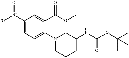 Methyl 2-{3-[(tert-butoxycarbonyl)amino]-piperidino}-5-nitrobenzenecarboxylate Struktur