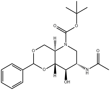 2-ACETAMIDO-4,6-O-BENZYLIDENE-N-(TERT-BUTOXYCARBONYL)-1,2,5-TRIDEOXY-1,5-IMINO-D-GLUCITOL Struktur