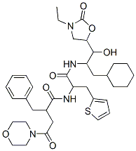 N-(2-((1-(cyclohexylmethyl)-2-(3-ethyl-2-oxo-5-oxazolidinyl)-2-hydroxyethyl)amino)-2-oxo-1-(2-thienylmethyl)ethyl)-gamma-oxo-alpha-(phenylmethyl)-4-morpholinebutanamide Struktur