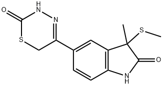 5-(3,6-dihydro-2-oxo-2H-1,3,4-thiadiazin-5-yl)-1,3-dihydro-3- methyl-3-methylthio-2H-indol-2-one Struktur