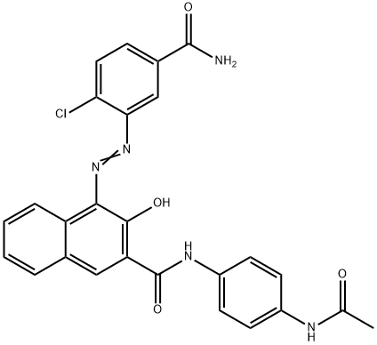 N-[4-(acetylamino)phenyl]-4-[[5-(aminocarbonyl)-2-chlorophenyl]azo]-3-hydroxynaphthalene-2-carboxamide Struktur