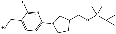 (6-(3-((tert-Butyldimethylsilyloxy)methyl)-pyrrolidin-1-yl)-2-fluoropyridin-3-yl)methanol Struktur