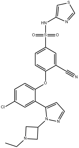 4-(4-chloro-2-(1-(1-ethylazetidin-3-yl)-1H-pyrazol-5-yl)phenoxy)-3-cyano-N-(thiazol-4-yl)benzenesulfonaMide Struktur