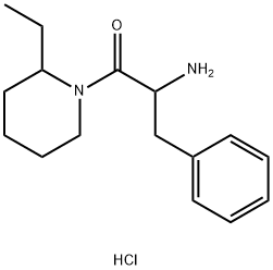 2-Amino-1-(2-ethyl-1-piperidinyl)-3-phenyl-1-propanone hydrochloride Struktur