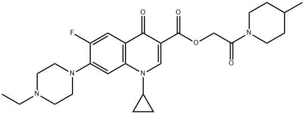 3-Quinolinecarboxylic acid, 1-cyclopropyl-7-(4-ethyl-1-piperazinyl)-6-fluoro-1,4-dihydro-4-oxo-, 2-(4-Methyl-1-piperidinyl)-2-oxoethyl ester Struktur