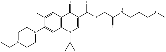 3-Quinolinecarboxylic acid, 1-cyclopropyl-7-(4-ethyl-1-piperazinyl)-6-fluoro-1,4-dihydro-4-oxo-, 2-[(3-Methoxypropyl)aMino]-2-oxoethyl ester Struktur