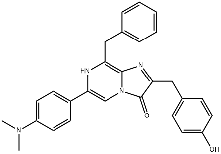 Imidazo[1,2-a]pyrazin-3(7H)-one,  6-[4-(dimethylamino)phenyl]-2-[(4-hydroxyphenyl)methyl]-8-(phenylmethyl)- Struktur