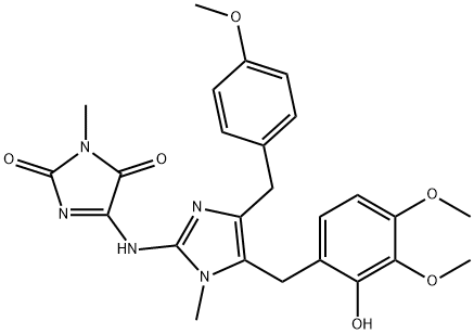 1-Methyl-4-[[1-methyl-5-(2-hydroxy-3,4-dimethoxybenzyl)-4-(4-methoxybenzyl)-1H-imidazol-2-yl]amino]-1H-imidazole-2,5-dione Struktur