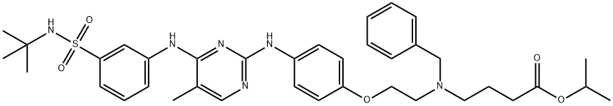 isopropyl 4-(benzyl(2-(4-(4-(3-(N-tert-butylsulfaMoyl)phenylaMino)-5-MethylpyriMidin-2-ylaMino)phenoxy)ethyl)aMino)butanoate Struktur