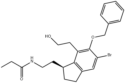 (S)-N-[6-Benzyloxy-5-bromo-7-(2-hydroxyethyl)-2,3-dihydro-1H-inden-1-ylidene)ethyl]propanamide Struktur