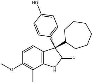 2H-Indol-2-one, 3-cycloheptyl-1,3-dihydro-3-(4-hydroxyphenyl)-6-Methoxy-7-Methyl-, (3S)- Struktur