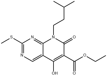 ethyl 5-hydroxy-8-isopentyl-2-(methylthio)-7-oxo-7,8-dihydropyrido[2,3-d]pyrimidine-6-carboxylate Struktur