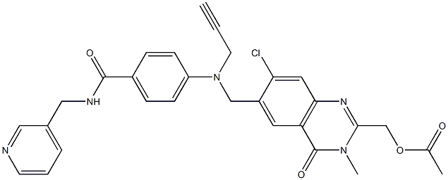 (7-chloro-3-Methyl-4-oxo-6-((prop-2-ynyl(4-(pyridin-3-ylMethylcarbaMoyl)phenyl)aMino)Methyl)-3,4-dihydroquinazolin-2-yl)Methyl acetate Struktur