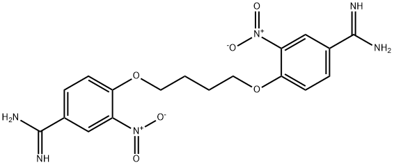 4-[4-(4-carbamimidoyl-2-nitro-phenoxy)butoxy]-3-nitro-benzenecarboximi damide Struktur