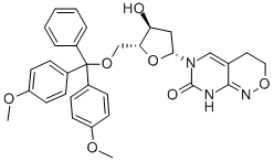 6-(5-O-(DIMETHOXYTRITYL)-BETA-D-2-DEOXYRIBROFURANOSYL)-3,4-DIHYDRO-8H-PYRIMIDO[4,5-C][1,2]OXAZIN-7-ONE Struktur