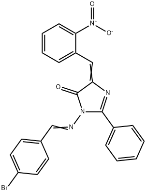 4H-Imidazol-4-one, 3,5-dihydro-3-(((4-bromophenyl)methylene)amino)-5-( (2-nitrophenyl)methylene)-2-phenyl- Struktur