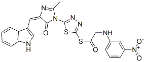 (5E)-5-(1H-indol-3-ylmethylidene)-2-methyl-3-[5-[2-[(3-nitrophenyl)ami no]acetyl]sulfanyl-1,3,4-thiadiazol-2-yl]imidazol-4-one Struktur