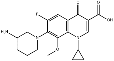 7-(3-amino-1-piperidyl)-1-cyclopropyl-6-fluoro-8-methoxy-4-oxo-quinoli ne-3-carboxylic acid Struktur