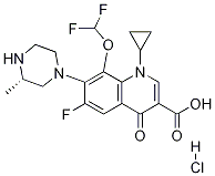 3-Quinolinecarboxylic acid, 1-cyclopropyl-8-(difluoroMethoxy)-6-fluoro-1,4-dihydro-7-(3-Methyl-1-piperazinyl)-4-oxo-, Monohydrochloride, (S)- Struktur