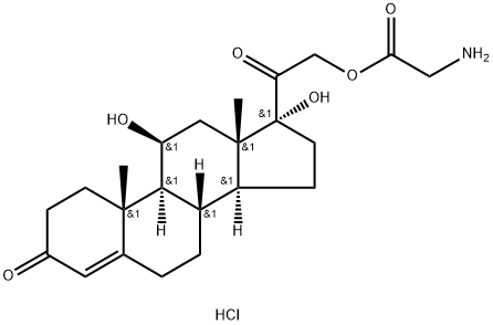 [2-[(10R,11S,13S,17R)-11,17-dihydroxy-10,13-dimethyl-3-oxo-2,6,7,8,9,1 1,12,14,15,16-decahydro-1H-cyclopenta[a]phenanthren-17-yl]-2-oxo-ethyl ] 2-aminoacetate hydrochloride Struktur