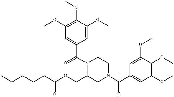 Hexanoic acid, (1,4-bis(3,4,5-trimethoxybenzoyl)-2-piperazinyl)methyl  ester Struktur