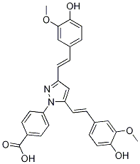 4-(3,5-bis((E)-4-Hydroxy-3-Methoxystyryl)-1H-pyrazol-1-yl)benzoic acid Struktur