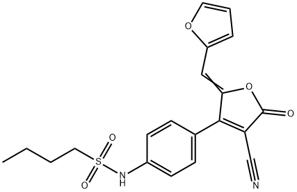 N-[4-(4-cyano-2-furfurylidene-2,5-dihydro-5-oxo-3-furyl)phenyl]butane-1-sulfonamide Struktur