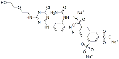 1,3,6-Naphthalenetrisulfonic acid, 7-2-(aminocarbonyl)amino-4-4-chloro-6-2-(2-hydroxyethoxy)ethylamino-1,3,5-triazin-2-ylaminophenylazo-, trisodium salt Struktur