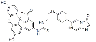 3,7-dihydro-6-(4-(2-(N'-(5-fluoresceinyl)thioureido)ethoxy)phenyl)-2-methylimidazo-(1,2-a)pyrazin-3-one Struktur