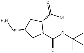 (2R,4S)-4-(aMinoMethyl)-1-(tert-butoxycarbonyl)pyrrolidine-2-carboxylic acid Struktur