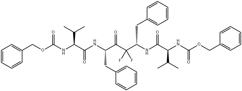 benzyl N-[(1S)-1-[[(2S,5S)-3,3-difluoro-5-[[(2S)-3-methyl-2-phenylmeth oxycarbonylamino-butanoyl]amino]-4-oxo-1,6-diphenyl-hexan-2-yl]carbamo yl]-2-methyl-propyl]carbamate Struktur