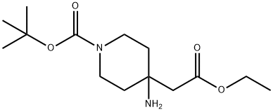 tert-butyl 4-amino-4-(2-ethoxy-2-oxoethyl)piperidine-1-carboxylate Struktur