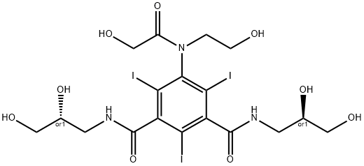 1,3-Benzenedicarboxamide, N,N'-bis(2,3-dihydroxypropyl)-5-[(hydroxyacetyl)(2-hydroxyethyl)amino]-2,4,6-triiodo-, (R*,R*)-(+-)- Struktur