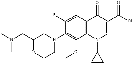 3-Quinolinecarboxylic acid, 1-cyclopropyl-7-[2-[(diMethylaMino)Methyl]-4-Morpholinyl]-6-fluoro-1,4-dihydro-8-Methoxy-4-oxo- Struktur