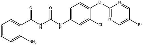 2-amino-N-[[4-(5-bromopyrimidin-2-yl)oxy-3-chloro-phenyl]carbamoyl]ben zamide Struktur