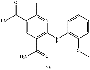 3-Pyridinecarboxylic acid, 5-(aminocarbonyl)-6-((2-methoxyphenyl)amino )-2-methyl-, monosodium salt Struktur