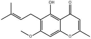 2-Methyl-5-hydroxy-6-(3-methyl-2-butenyl)-7-methoxy-4H-1-benzopyran-4-one Struktur