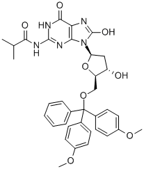 5'-O-(DIMETHOXYTRITYL)-8-HYDROXY-N2-ISOBUTRYL-2'-DEOXYGUANOSINE Struktur