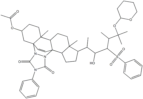 [4aS-[4aα,6α,8aα,8bβ,10aα,11α(1S*,2E,4R*),13aβ,13bα]]-6-(Acetyloxy)-5,6,7,8,8a,8b,10,10a,11,12,13,13a-dodecahydro-11-[2-hydroxy-1,4,5-triMethyl-3-(phenylsulfonyl)-5-[(tetrahydro-2H-pyran-2-yl)oxy]hexyl]-8a,10a-diMethyl-2-phenyl-4a,13b-etheno-1H,9H-benzo[c]cyclopenta[h][1,2,4]triazolo[1,2-a]cinnoline-1,3(2H)-dione Struktur