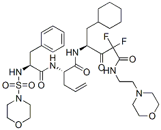 Nα-[N-(Morpholinosulfonyl)-L-phenylalanyl]-N-[(1S)-1-(cyclohexylmethyl)-3,3-difluoro-4-[(2-morpholinoethyl)amino]-2,4-dioxobutyl]-4,5-didehydro-L-norvalinamide Struktur