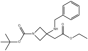 tert-butyl 3-(benzylaMino)-3-(2-ethoxy-2-oxoethyl)azetidine-1-carboxylate Struktur