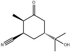 (-)-(5R,3R,2R)-5-(1-HYDROXY-1-METHYLETHYL)-3-CYANO-2-METHYLCYLOHEXANONE Struktur