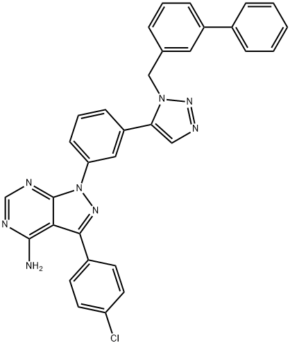 1-[3-[1-([1,1'-Biphenyl]-3-ylMethyl)-1H-1,2,3-triazol-5-yl]phenyl]-3-(4-chlorophenyl)-1H-pyrazolo[3,4-d]pyriMidin-4-aMine Struktur