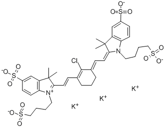 2-[2-[2-CHLORO-3-[2-[1,3-DIHYDRO-3,3-DIMETHYL-5-SULFO-1-(4-SULFOBUTYL)-2H-INDOL-2-YLIDENE]-ETHYLIDENE]-1-CYCLOHEXEN-1-YL]-ETHENYL]3,3-DIMETHYL-5-SULFO-1-(4-SULFOBUTYL)-3H-INDOLIUM HYDROXIDE, INNER SALT, TRIPOTASSIUM SALT Struktur