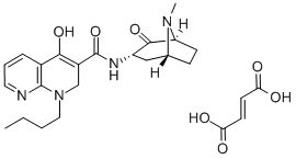 1,8-Naphthyridine-3-carboxamide, 1,2-dihydro-1-butyl-4-hydroxy-N-(8-me thyl-8-azabicyclo(3.2.1)oct-3-yl)-2-oxo-, endo-, (E)-2-butenedioate (1 :1) (salt) Struktur