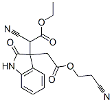 ethyl 2-cyano-2-[3-(cyano-ethoxycarbonyl-methyl)-2-oxo-1H-indol-3-yl]a cetate Struktur