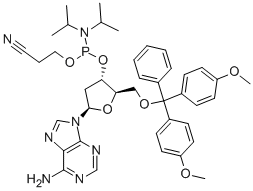 (2R,3S,5R)-5-(6-AMINO-9H-PURIN-9-YL)-2-((BIS(4-METHOXYPHENYL)(PHENYL)METHOXY)METHYL)TETRAHYDROFURAN-3-YL 2-CYANOETHYL DIISOPROPYLPHOSPHORAMIDITE Struktur