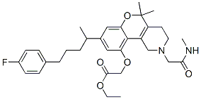 10-((ethoxycarbonyl)methoxy)-8-(4-(4-fluorophenyl)-1-methylbutyl)-1,2,3,4-tetrahydro-N,5,5-trimethyl-5H-(1)-benzopyrano(4,3-c)pyridine-2-acetamide Struktur