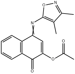 2-acetyl-N-(3,4-dimethyl-5-isoxazolyl)-1,4-naphthoquinone imine Struktur